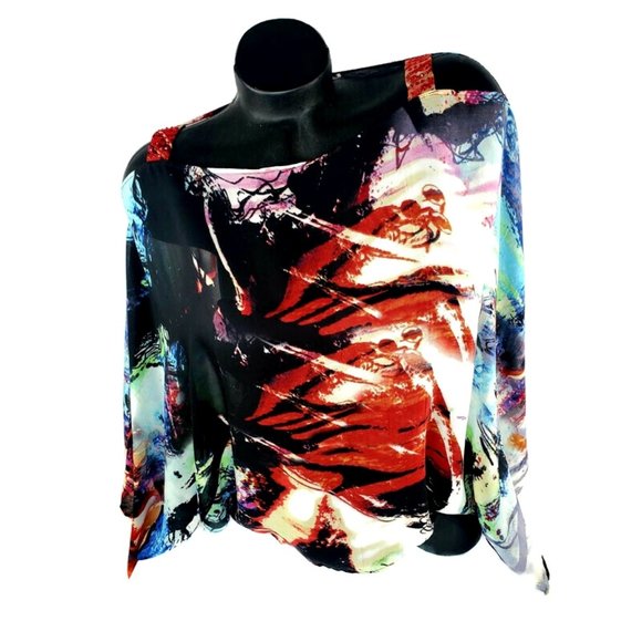 Ladies Multi Clr Sheer Chiffon Batwing Top. - Picture 3 of 4